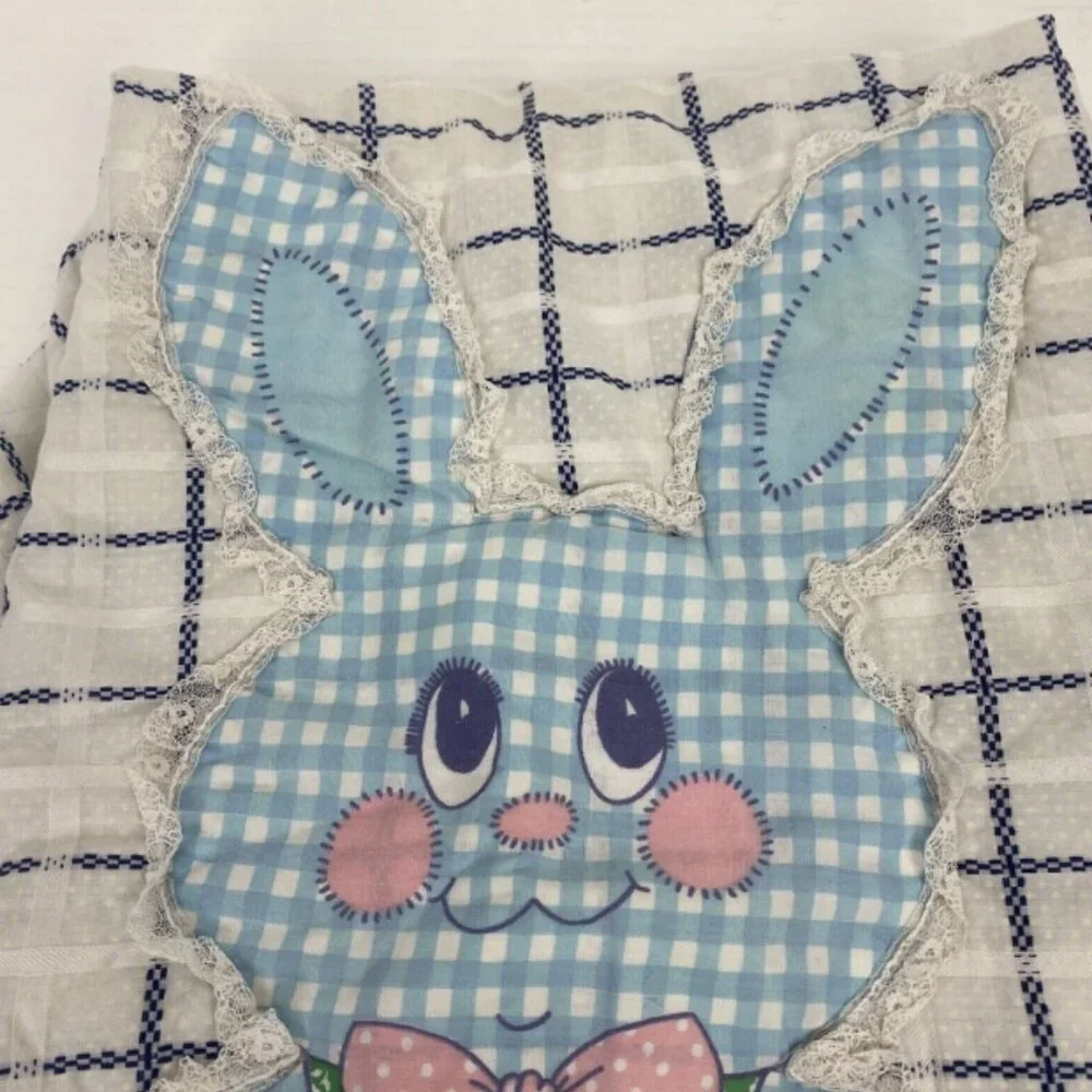 Vintage Baby Blanket Bunny Rabblit Patchwork Double Sided Front Back 44x28 Plaid